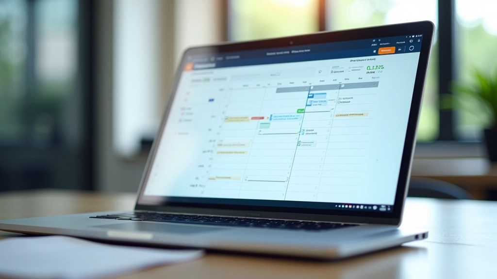Computer screen showing payroll software interface with scheduled disbursement calendar, dates highlighted, payment status tracking visible